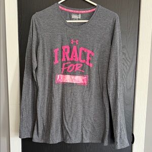 Under Armour Gray Long Sleeve Tee with Pink "I Race For" Graphic